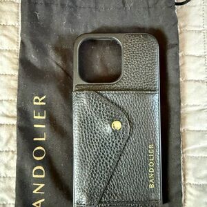 Hailey Bandolier Black Pebbled Leather Phone Case with Gold Accents